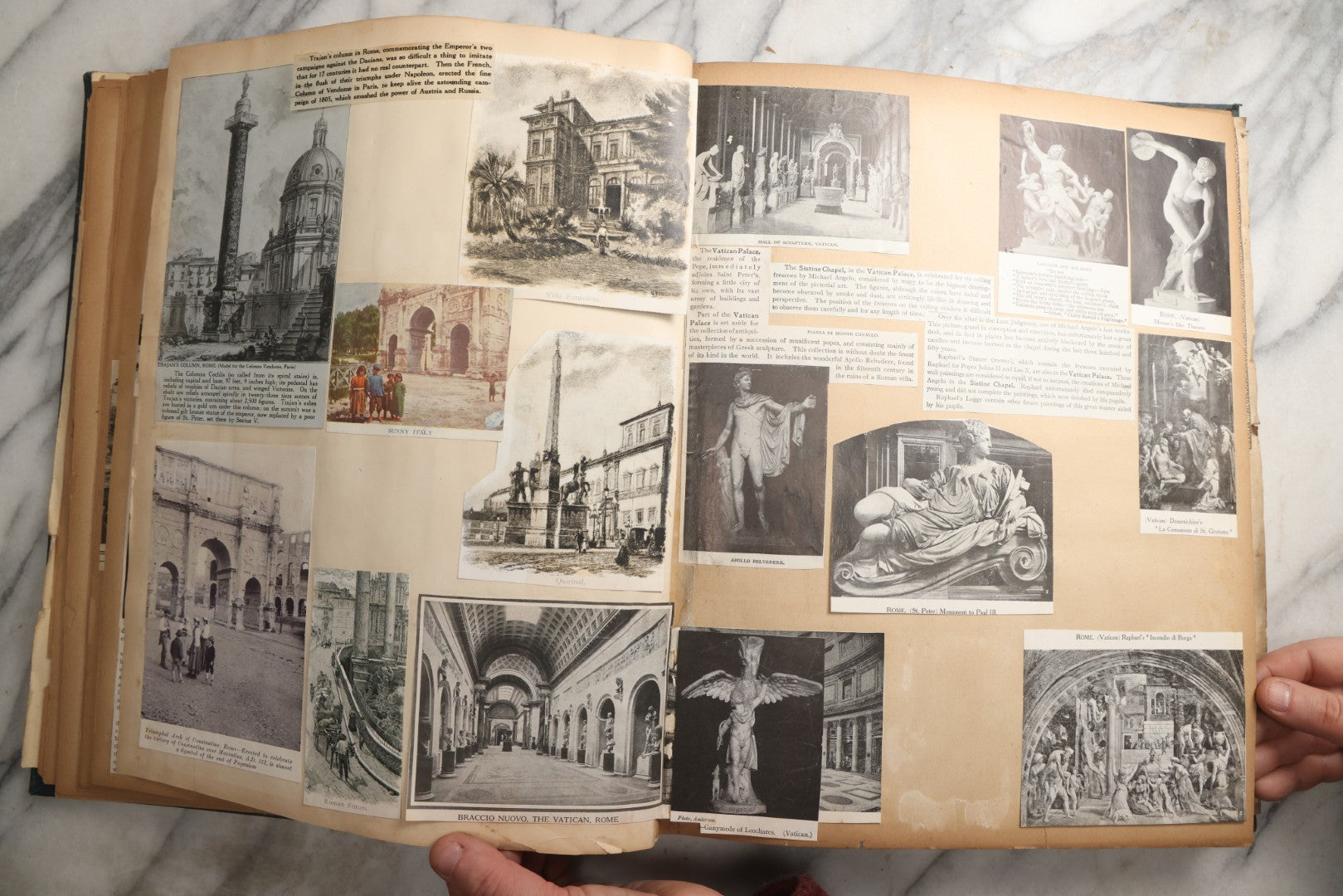 Lot 085 - Antique Blue Scrapbook Album With Gold Lettering, Gold Borders On Front Cover, Gold Lines On Spine, European Travel Ephemera Including Italy, Germany, England, Prague, Pressed Flowers Throughout, Patent March 1876, Circa 1906