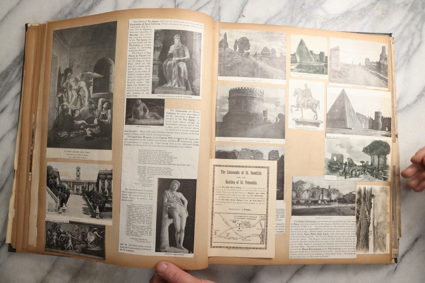 Lot 085 - Antique Blue Scrapbook Album With Gold Lettering, Gold Borders On Front Cover, Gold Lines On Spine, European Travel Ephemera Including Italy, Germany, England, Prague, Pressed Flowers Throughout, Patent March 1876, Circa 1906