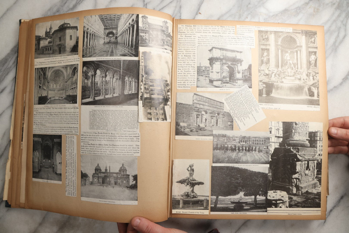 Lot 085 - Antique Blue Scrapbook Album With Gold Lettering, Gold Borders On Front Cover, Gold Lines On Spine, European Travel Ephemera Including Italy, Germany, England, Prague, Pressed Flowers Throughout, Patent March 1876, Circa 1906