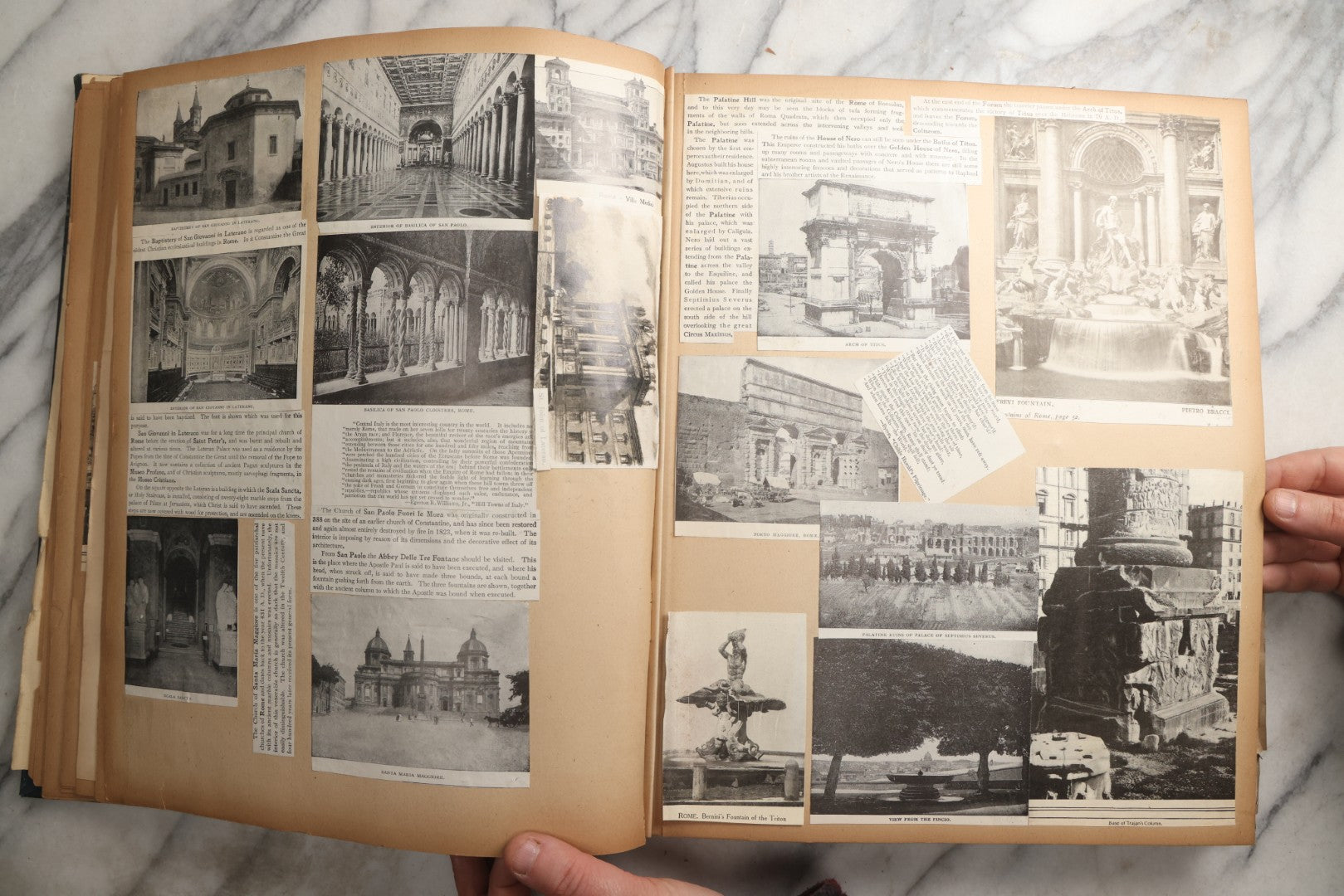 Lot 085 - Antique Blue Scrapbook Album With Gold Lettering, Gold Borders On Front Cover, Gold Lines On Spine, European Travel Ephemera Including Italy, Germany, England, Prague, Pressed Flowers Throughout, Patent March 1876, Circa 1906