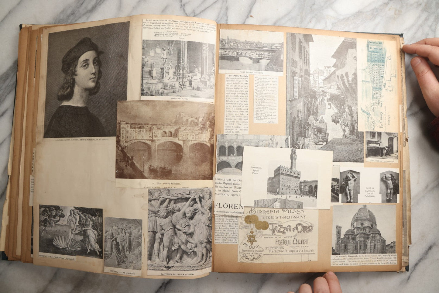 Lot 085 - Antique Blue Scrapbook Album With Gold Lettering, Gold Borders On Front Cover, Gold Lines On Spine, European Travel Ephemera Including Italy, Germany, England, Prague, Pressed Flowers Throughout, Patent March 1876, Circa 1906