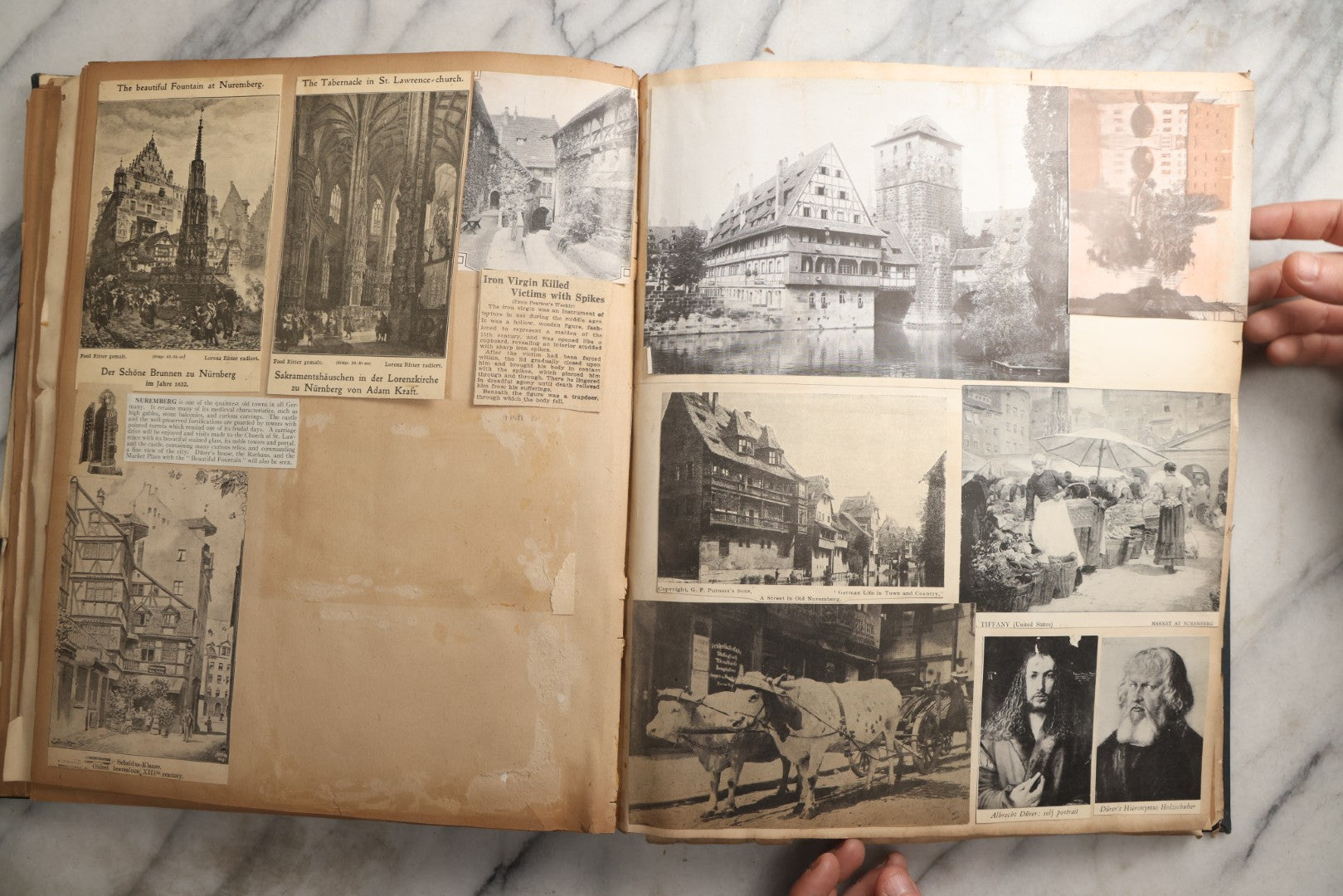 Lot 085 - Antique Blue Scrapbook Album With Gold Lettering, Gold Borders On Front Cover, Gold Lines On Spine, European Travel Ephemera Including Italy, Germany, England, Prague, Pressed Flowers Throughout, Patent March 1876, Circa 1906