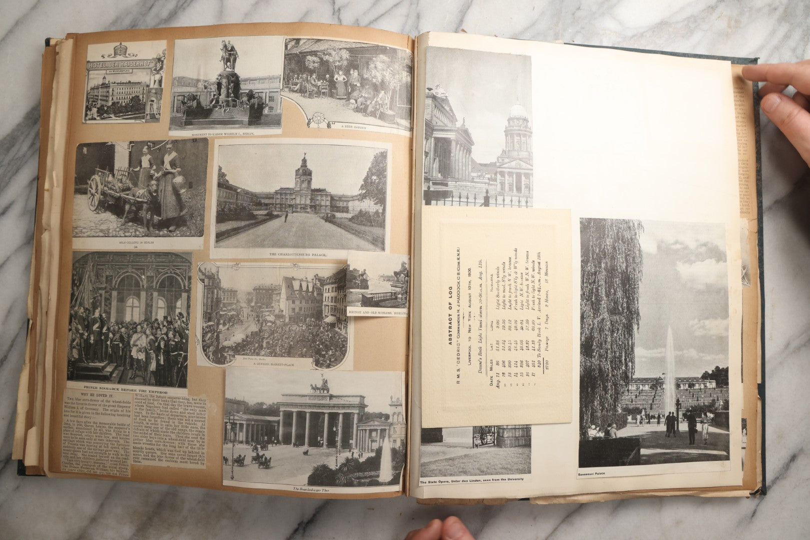 Lot 085 - Antique Blue Scrapbook Album With Gold Lettering, Gold Borders On Front Cover, Gold Lines On Spine, European Travel Ephemera Including Italy, Germany, England, Prague, Pressed Flowers Throughout, Patent March 1876, Circa 1906