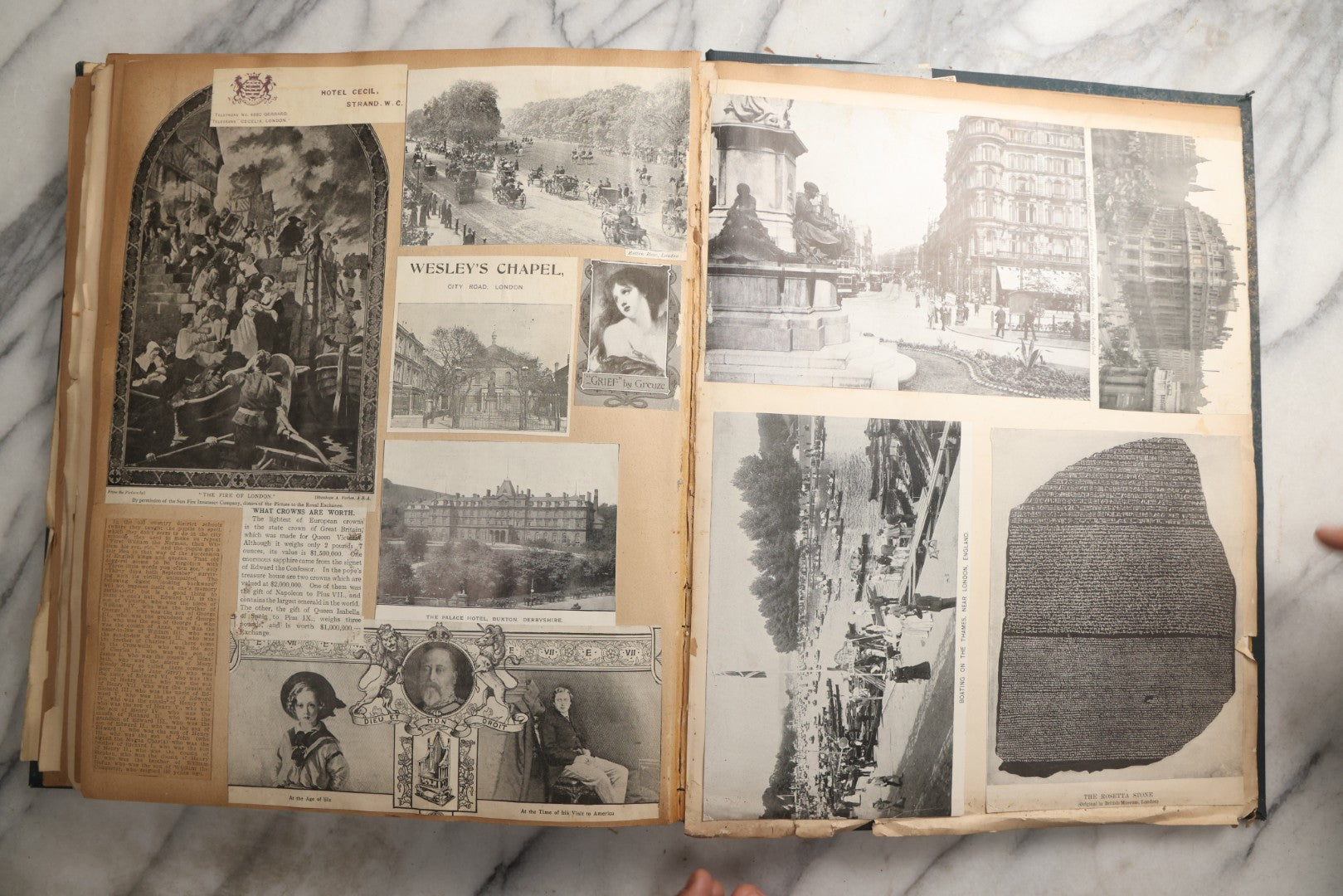 Lot 085 - Antique Blue Scrapbook Album With Gold Lettering, Gold Borders On Front Cover, Gold Lines On Spine, European Travel Ephemera Including Italy, Germany, England, Prague, Pressed Flowers Throughout, Patent March 1876, Circa 1906