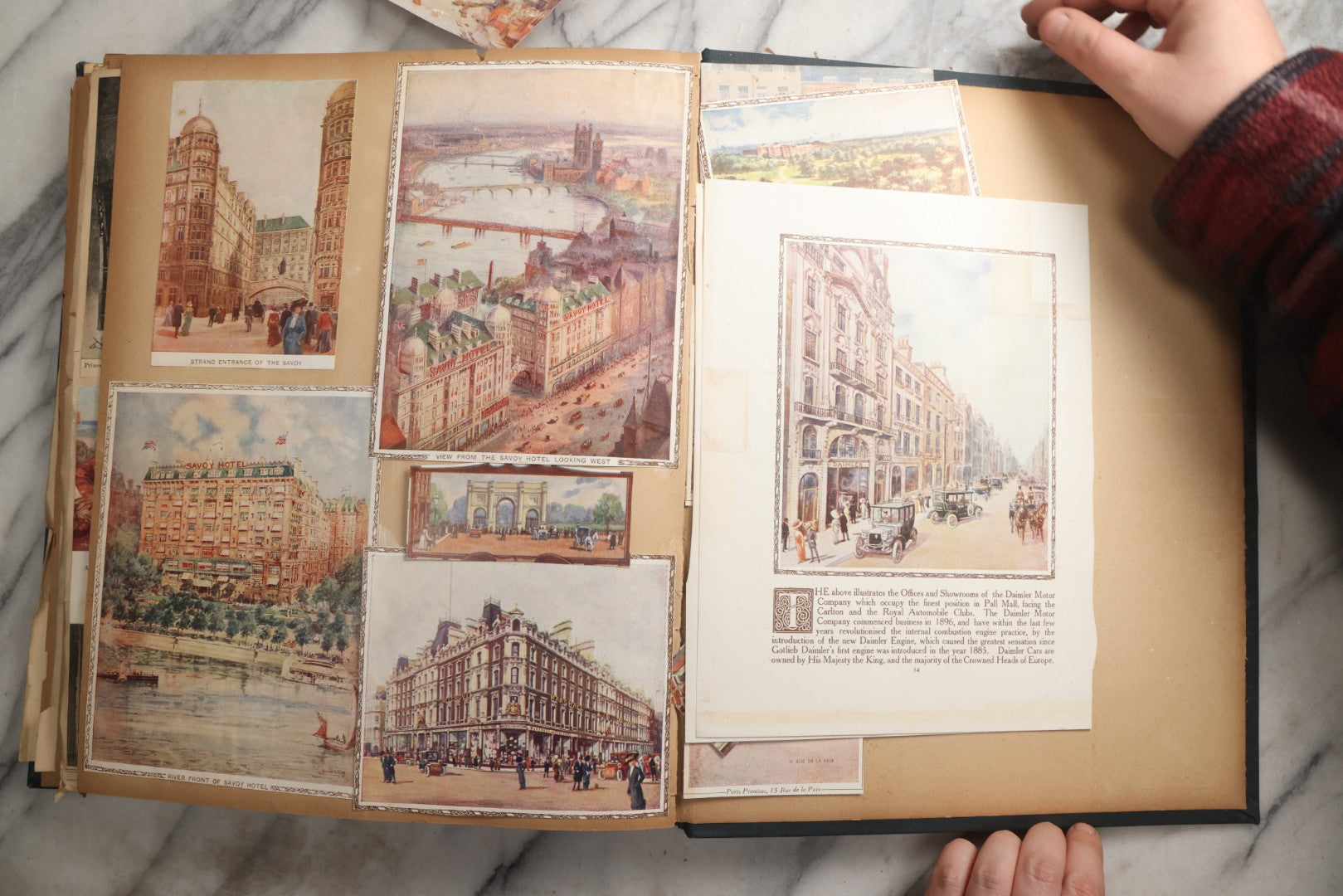 Lot 085 - Antique Blue Scrapbook Album With Gold Lettering, Gold Borders On Front Cover, Gold Lines On Spine, European Travel Ephemera Including Italy, Germany, England, Prague, Pressed Flowers Throughout, Patent March 1876, Circa 1906