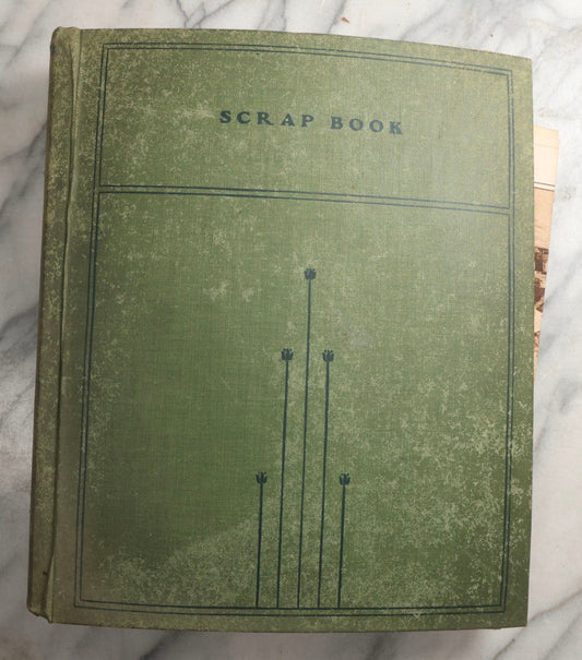 Lot 086 - Antique Green Scrapbook Album Around The World Travel Ephemera Including Japan, India, Ceylon, Hawaii, Egypt, Middle East, Pressed Flowers, Loose Ephemera, Circa 1909