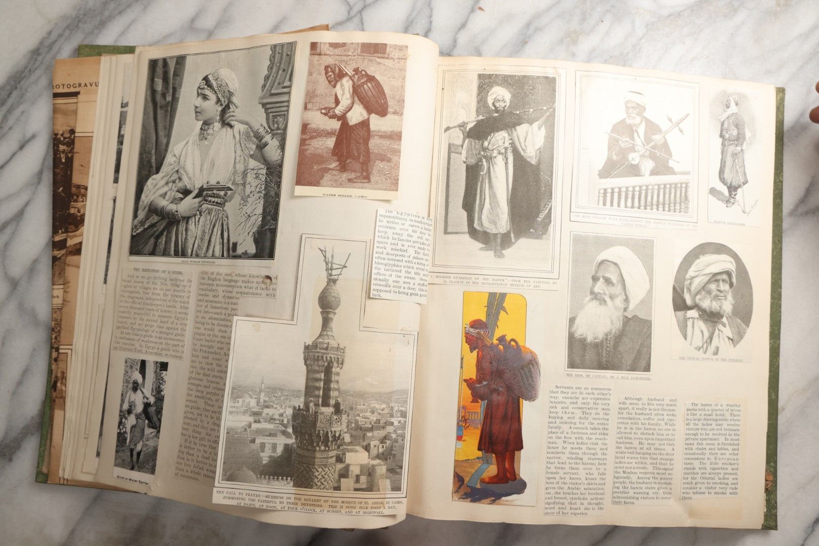 Lot 086 - Antique Green Scrapbook Album Around The World Travel Ephemera Including Japan, India, Ceylon, Hawaii, Egypt, Middle East, Pressed Flowers, Loose Ephemera, Circa 1909