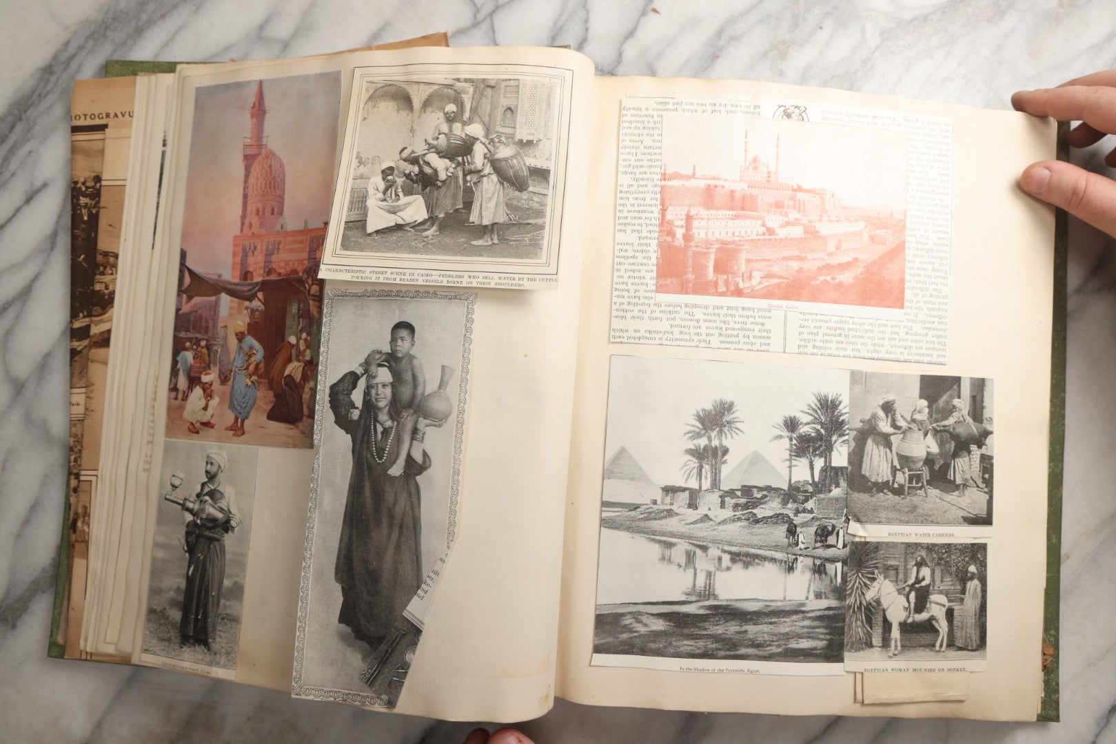 Lot 086 - Antique Green Scrapbook Album Around The World Travel Ephemera Including Japan, India, Ceylon, Hawaii, Egypt, Middle East, Pressed Flowers, Loose Ephemera, Circa 1909