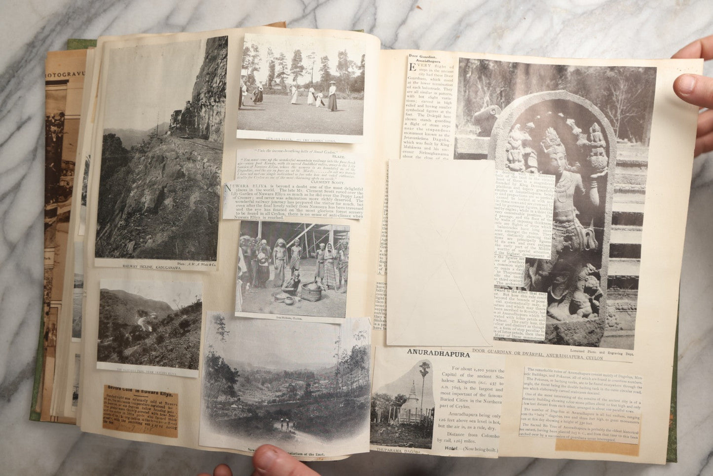 Lot 086 - Antique Green Scrapbook Album Around The World Travel Ephemera Including Japan, India, Ceylon, Hawaii, Egypt, Middle East, Pressed Flowers, Loose Ephemera, Circa 1909