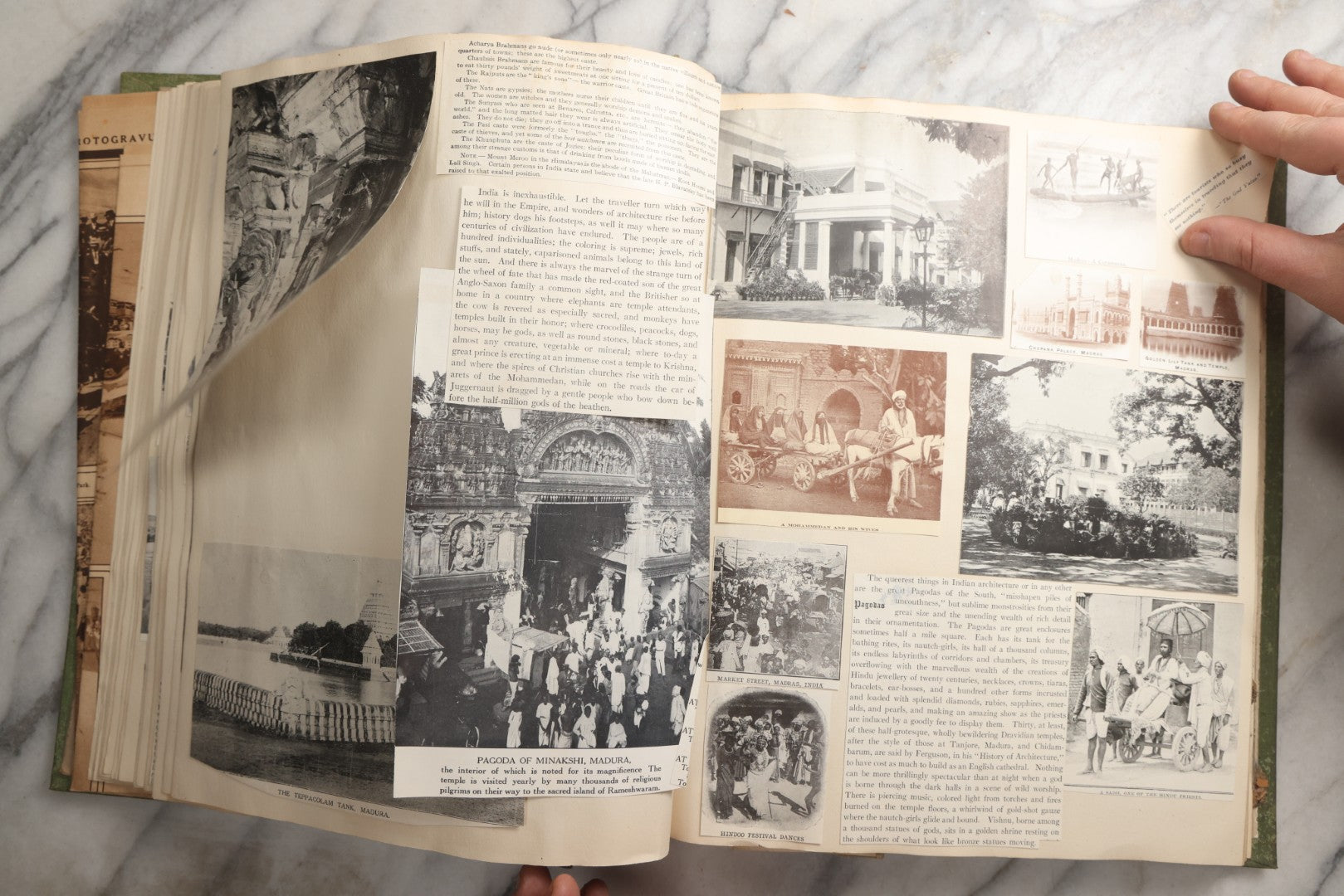 Lot 086 - Antique Green Scrapbook Album Around The World Travel Ephemera Including Japan, India, Ceylon, Hawaii, Egypt, Middle East, Pressed Flowers, Loose Ephemera, Circa 1909