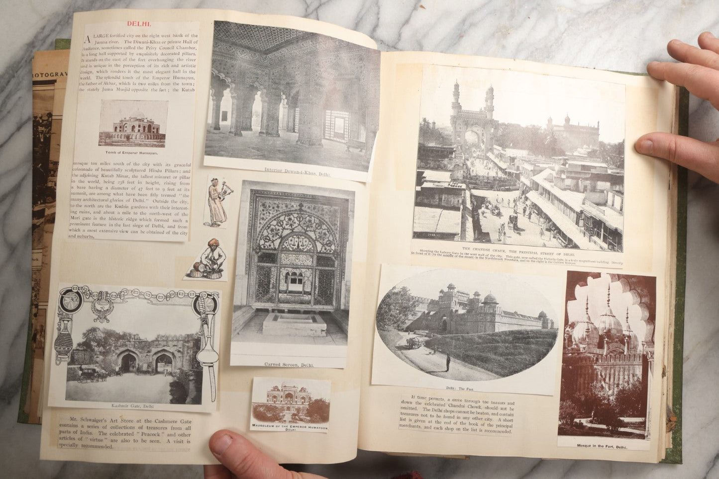 Lot 086 - Antique Green Scrapbook Album Around The World Travel Ephemera Including Japan, India, Ceylon, Hawaii, Egypt, Middle East, Pressed Flowers, Loose Ephemera, Circa 1909