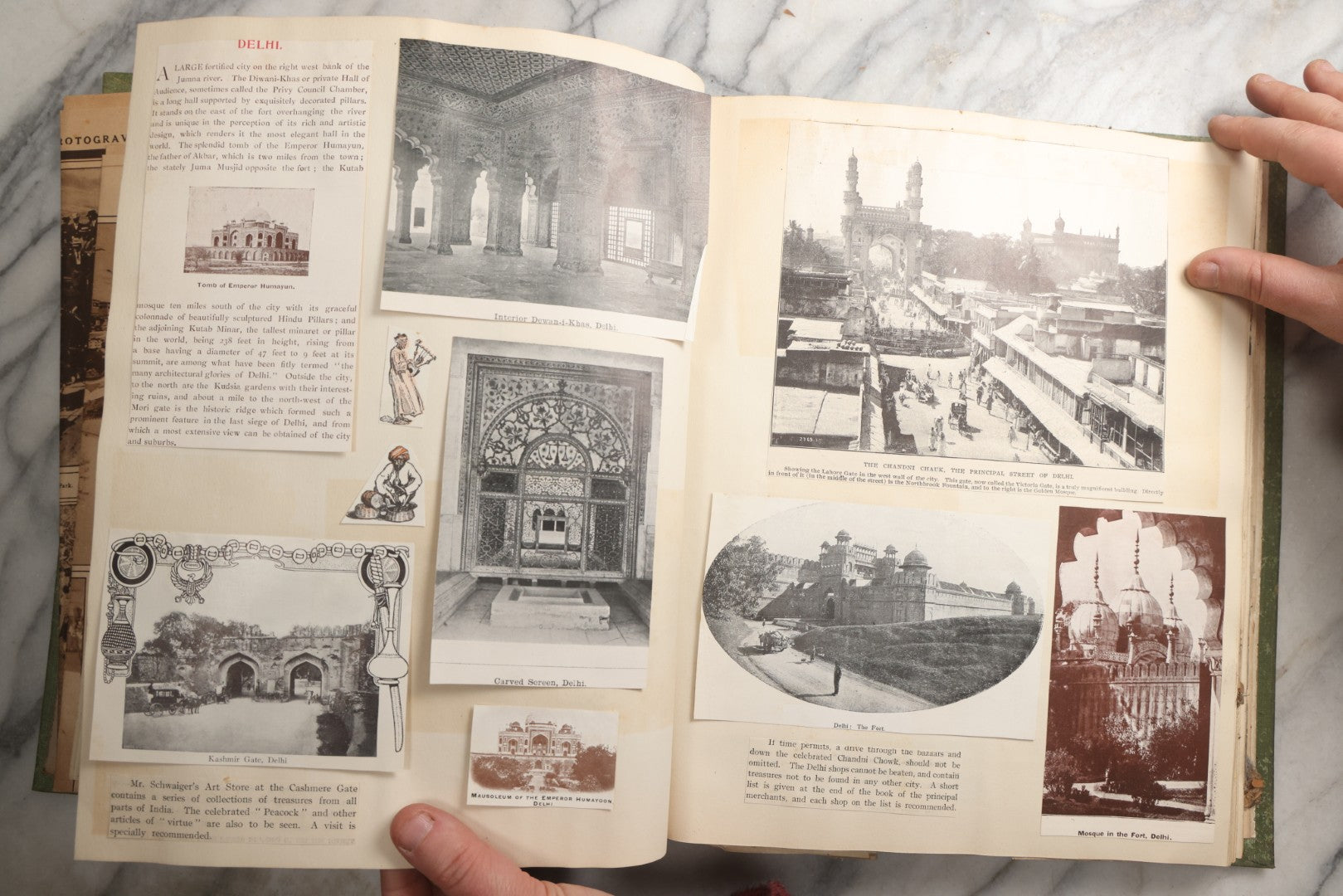 Lot 086 - Antique Green Scrapbook Album Around The World Travel Ephemera Including Japan, India, Ceylon, Hawaii, Egypt, Middle East, Pressed Flowers, Loose Ephemera, Circa 1909