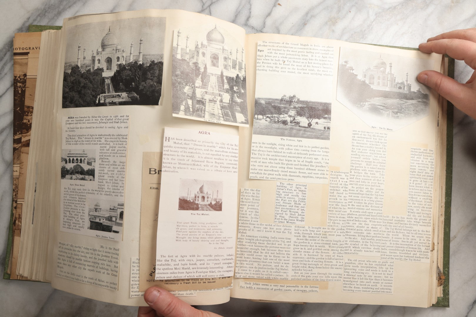 Lot 086 - Antique Green Scrapbook Album Around The World Travel Ephemera Including Japan, India, Ceylon, Hawaii, Egypt, Middle East, Pressed Flowers, Loose Ephemera, Circa 1909