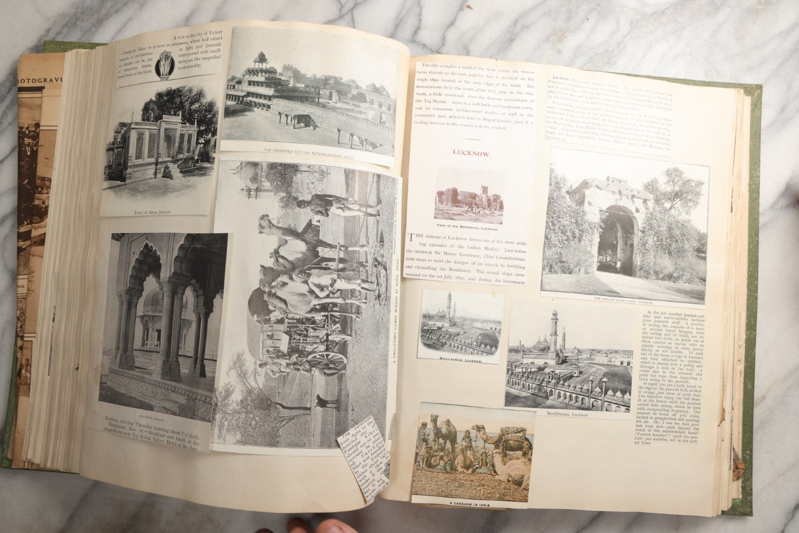 Lot 086 - Antique Green Scrapbook Album Around The World Travel Ephemera Including Japan, India, Ceylon, Hawaii, Egypt, Middle East, Pressed Flowers, Loose Ephemera, Circa 1909