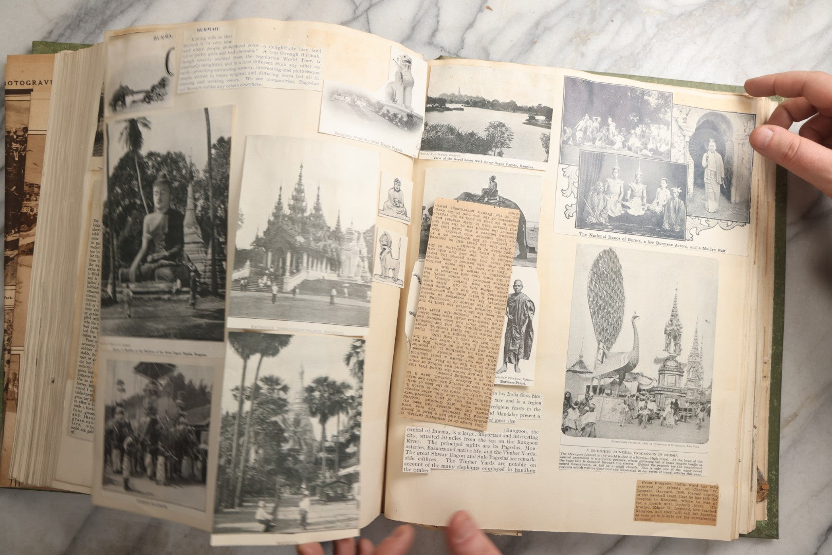 Lot 086 - Antique Green Scrapbook Album Around The World Travel Ephemera Including Japan, India, Ceylon, Hawaii, Egypt, Middle East, Pressed Flowers, Loose Ephemera, Circa 1909