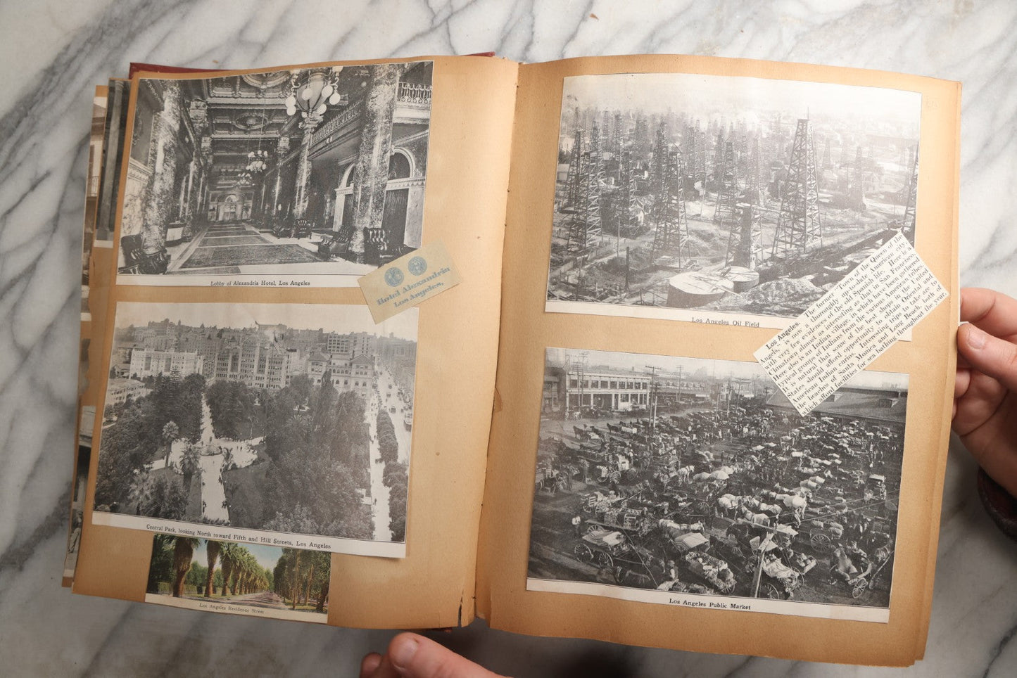 Lot 087 - Antique "The Nonpareil" Scrapbook Album With New Orleans, California, Arizona Ephemera, Pressed Flowers, 1914 Raja-Yoga Messenger Magazine, Patent March 1876, Heavy Water Staining, Warped Boards, Brittle Binding And Pages, Circa 1914