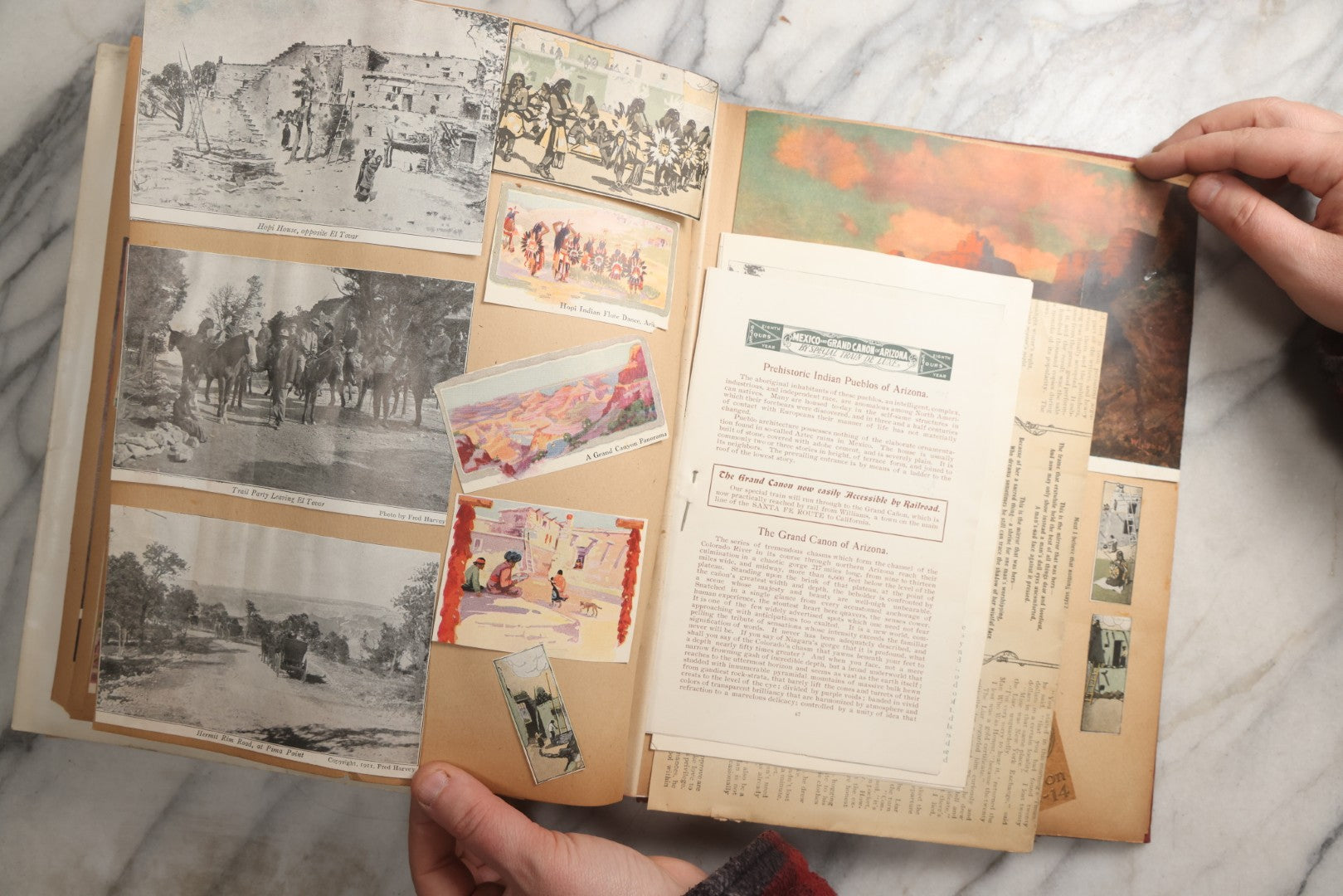 Lot 087 - Antique "The Nonpareil" Scrapbook Album With New Orleans, California, Arizona Ephemera, Pressed Flowers, 1914 Raja-Yoga Messenger Magazine, Patent March 1876, Heavy Water Staining, Warped Boards, Brittle Binding And Pages, Circa 1914