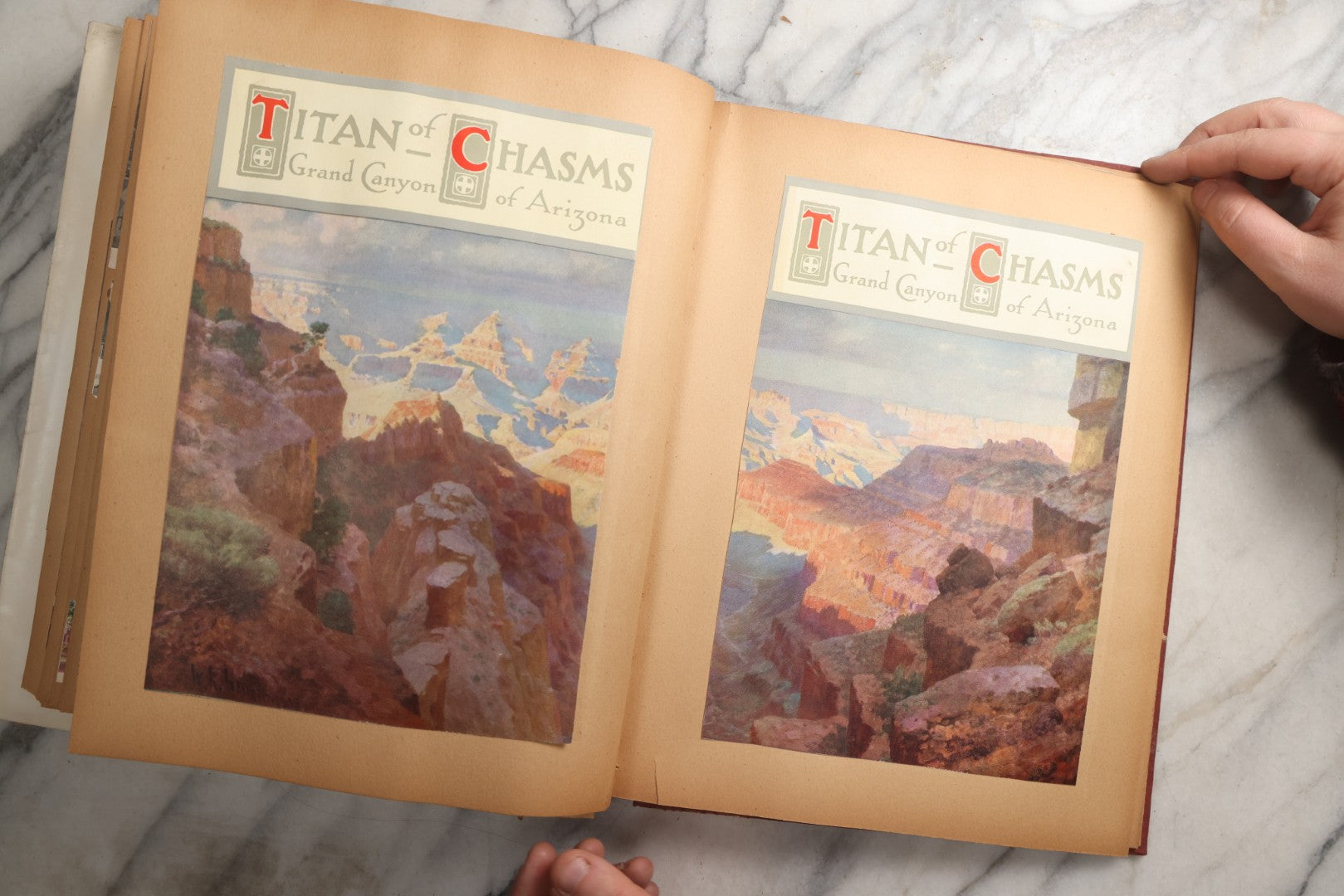 Lot 087 - Antique "The Nonpareil" Scrapbook Album With New Orleans, California, Arizona Ephemera, Pressed Flowers, 1914 Raja-Yoga Messenger Magazine, Patent March 1876, Heavy Water Staining, Warped Boards, Brittle Binding And Pages, Circa 1914