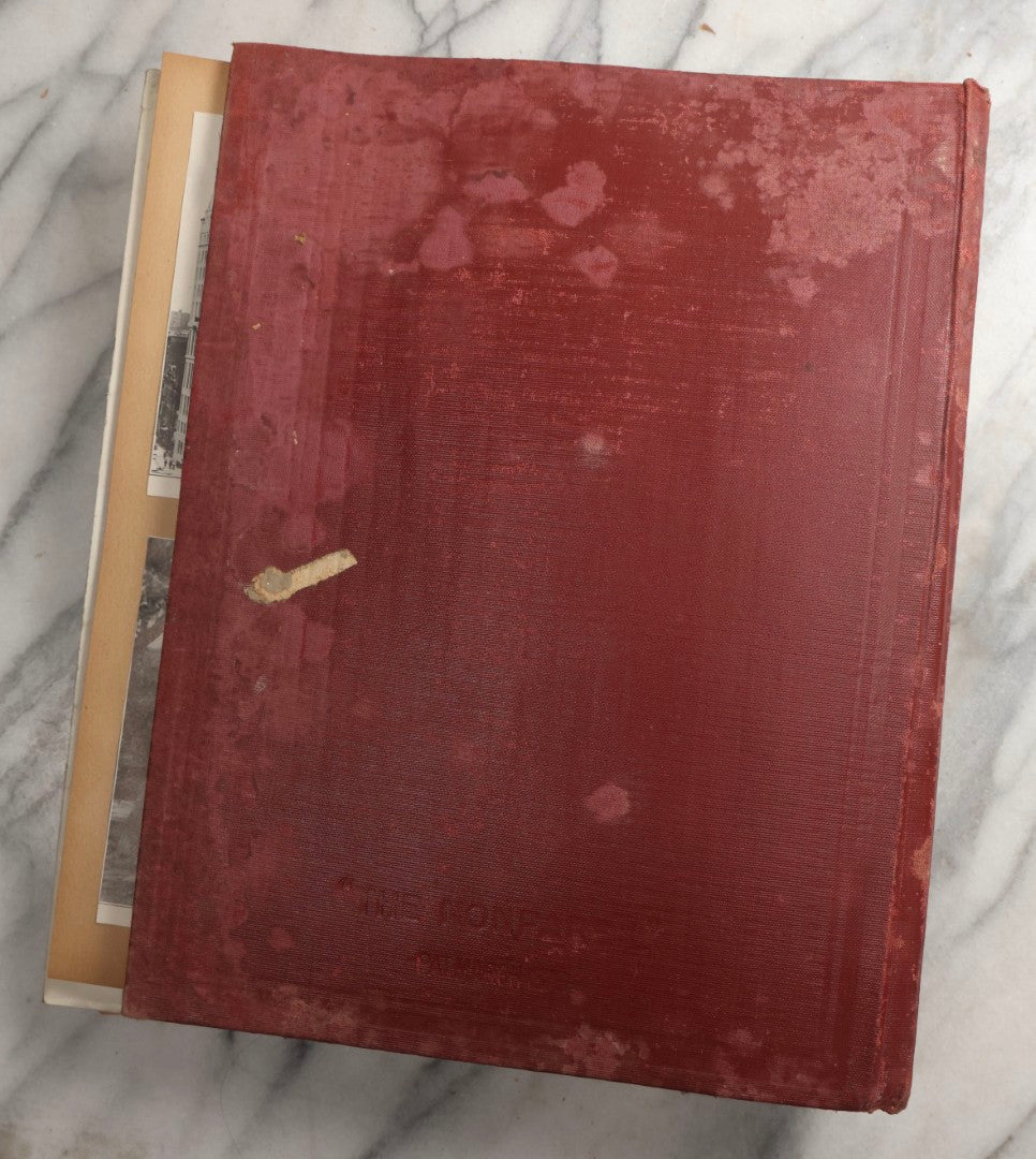 Lot 087 - Antique "The Nonpareil" Scrapbook Album With New Orleans, California, Arizona Ephemera, Pressed Flowers, 1914 Raja-Yoga Messenger Magazine, Patent March 1876, Heavy Water Staining, Warped Boards, Brittle Binding And Pages, Circa 1914