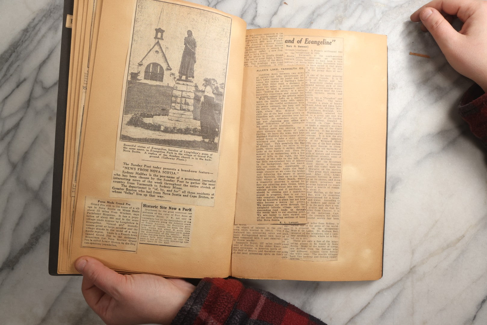 Lot 088 - Vintage Paperboard Scrapbook Album With Embossed Windmill Design, Politicians, Royalty, Popular Science, Events, And Lindbergh Family Newspaper Clippings, Circa 1930s