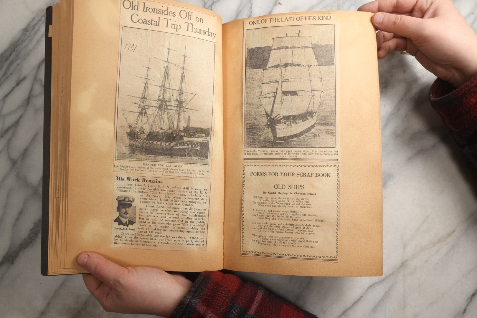 Lot 088 - Vintage Paperboard Scrapbook Album With Embossed Windmill Design, Politicians, Royalty, Popular Science, Events, And Lindbergh Family Newspaper Clippings, Circa 1930s