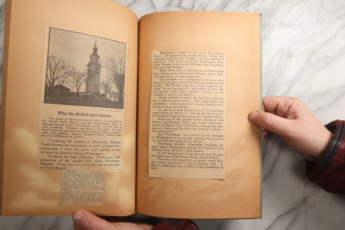 Lot 089 - Antique Teal Paperboard Scrapbook Album With "Historic Shrines Of Massachusetts" Newspaper Series And New England Ephemera, Circa 1936