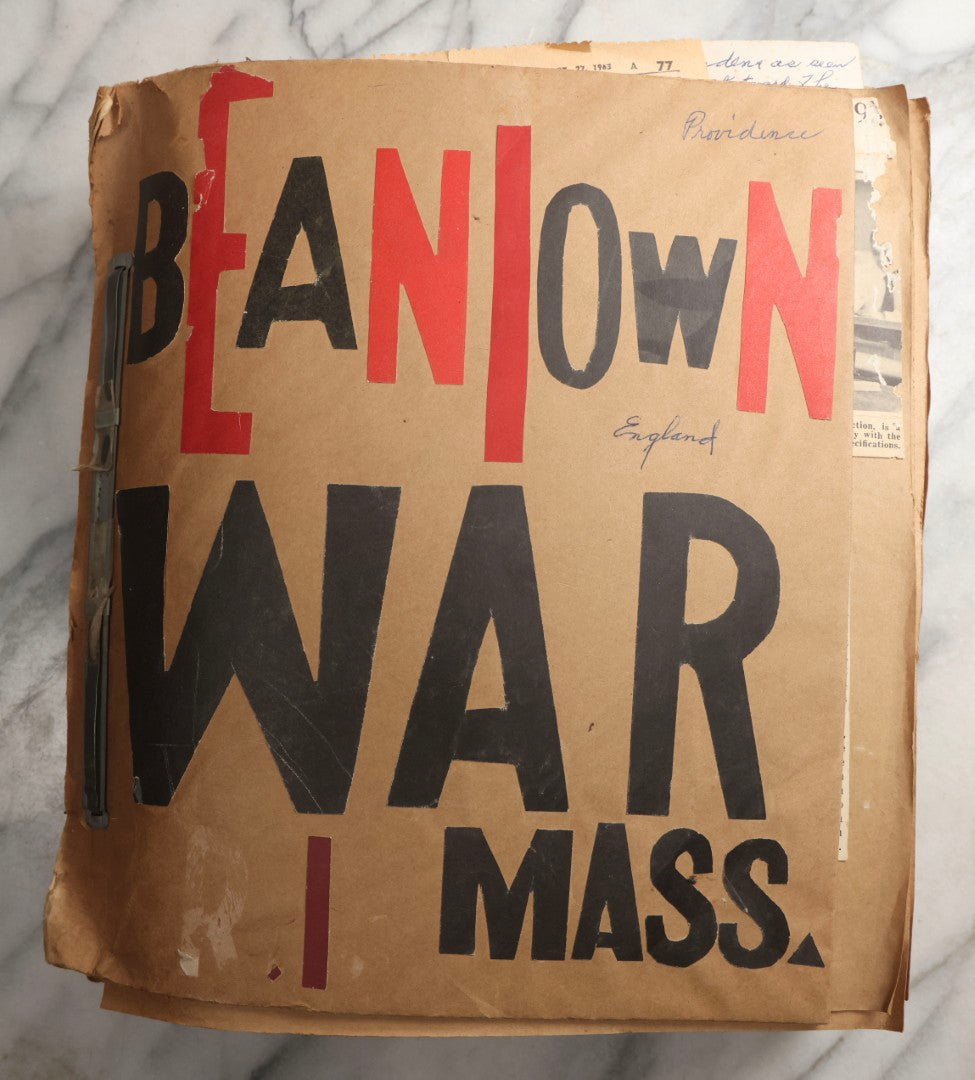 Lot 090 - Antique Brown Craft Paper Scrapbook Album With Boston, Providence, England, St. Petersburg, Bar Harbor, Mt. Vernon, Architecture, Obituaries, Politicians, And War Ephemera, Circa 1944