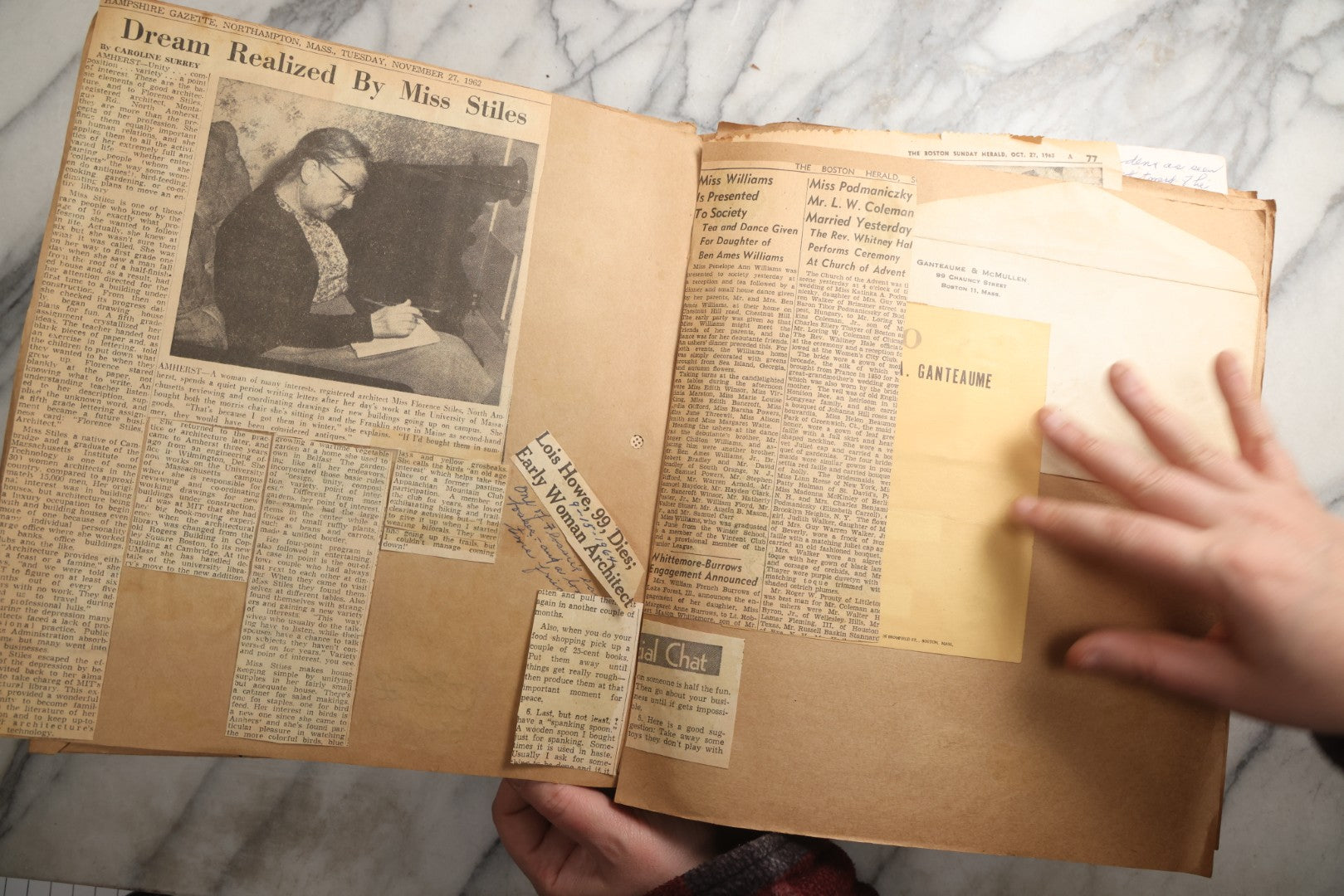 Lot 090 - Antique Brown Craft Paper Scrapbook Album With Boston, Providence, England, St. Petersburg, Bar Harbor, Mt. Vernon, Architecture, Obituaries, Politicians, And War Ephemera, Circa 1944