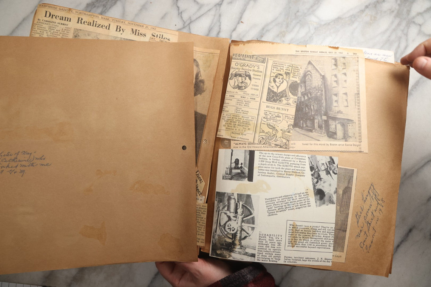 Lot 090 - Antique Brown Craft Paper Scrapbook Album With Boston, Providence, England, St. Petersburg, Bar Harbor, Mt. Vernon, Architecture, Obituaries, Politicians, And War Ephemera, Circa 1944