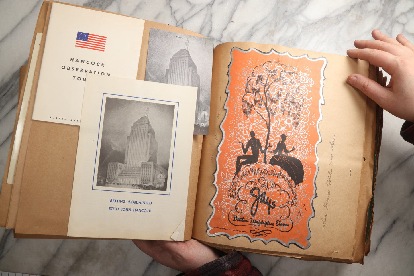 Lot 090 - Antique Brown Craft Paper Scrapbook Album With Boston, Providence, England, St. Petersburg, Bar Harbor, Mt. Vernon, Architecture, Obituaries, Politicians, And War Ephemera, Circa 1944