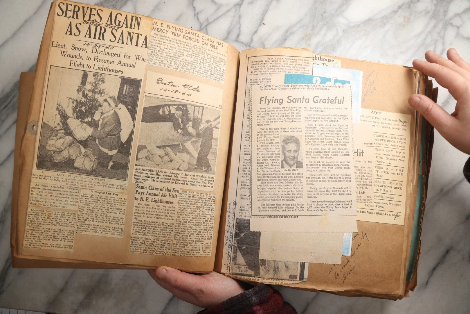 Lot 090 - Antique Brown Craft Paper Scrapbook Album With Boston, Providence, England, St. Petersburg, Bar Harbor, Mt. Vernon, Architecture, Obituaries, Politicians, And War Ephemera, Circa 1944