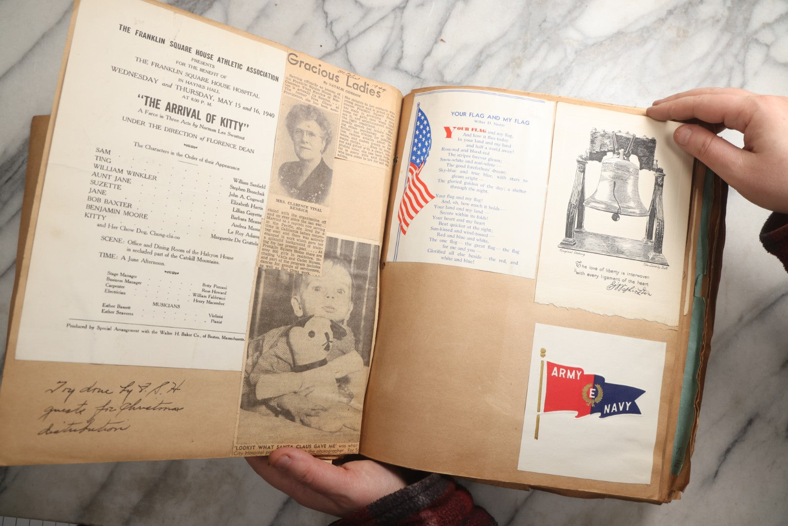 Lot 090 - Antique Brown Craft Paper Scrapbook Album With Boston, Providence, England, St. Petersburg, Bar Harbor, Mt. Vernon, Architecture, Obituaries, Politicians, And War Ephemera, Circa 1944