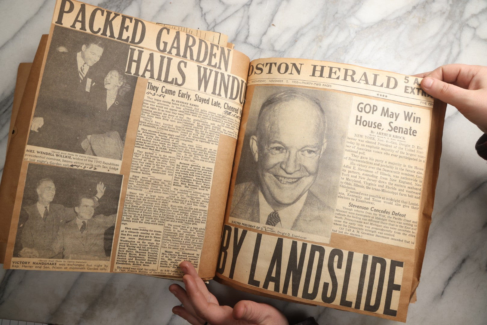 Lot 090 - Antique Brown Craft Paper Scrapbook Album With Boston, Providence, England, St. Petersburg, Bar Harbor, Mt. Vernon, Architecture, Obituaries, Politicians, And War Ephemera, Circa 1944