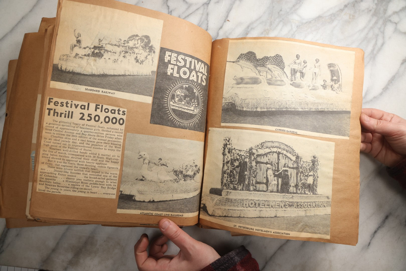 Lot 090 - Antique Brown Craft Paper Scrapbook Album With Boston, Providence, England, St. Petersburg, Bar Harbor, Mt. Vernon, Architecture, Obituaries, Politicians, And War Ephemera, Circa 1944