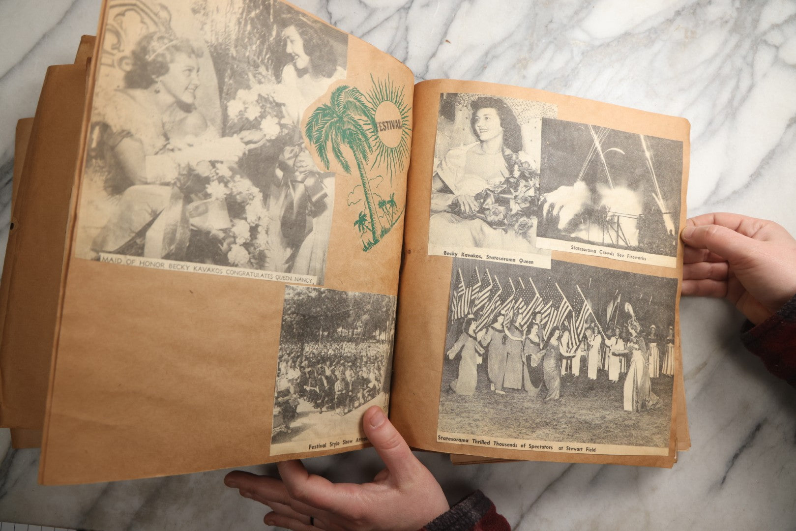 Lot 090 - Antique Brown Craft Paper Scrapbook Album With Boston, Providence, England, St. Petersburg, Bar Harbor, Mt. Vernon, Architecture, Obituaries, Politicians, And War Ephemera, Circa 1944