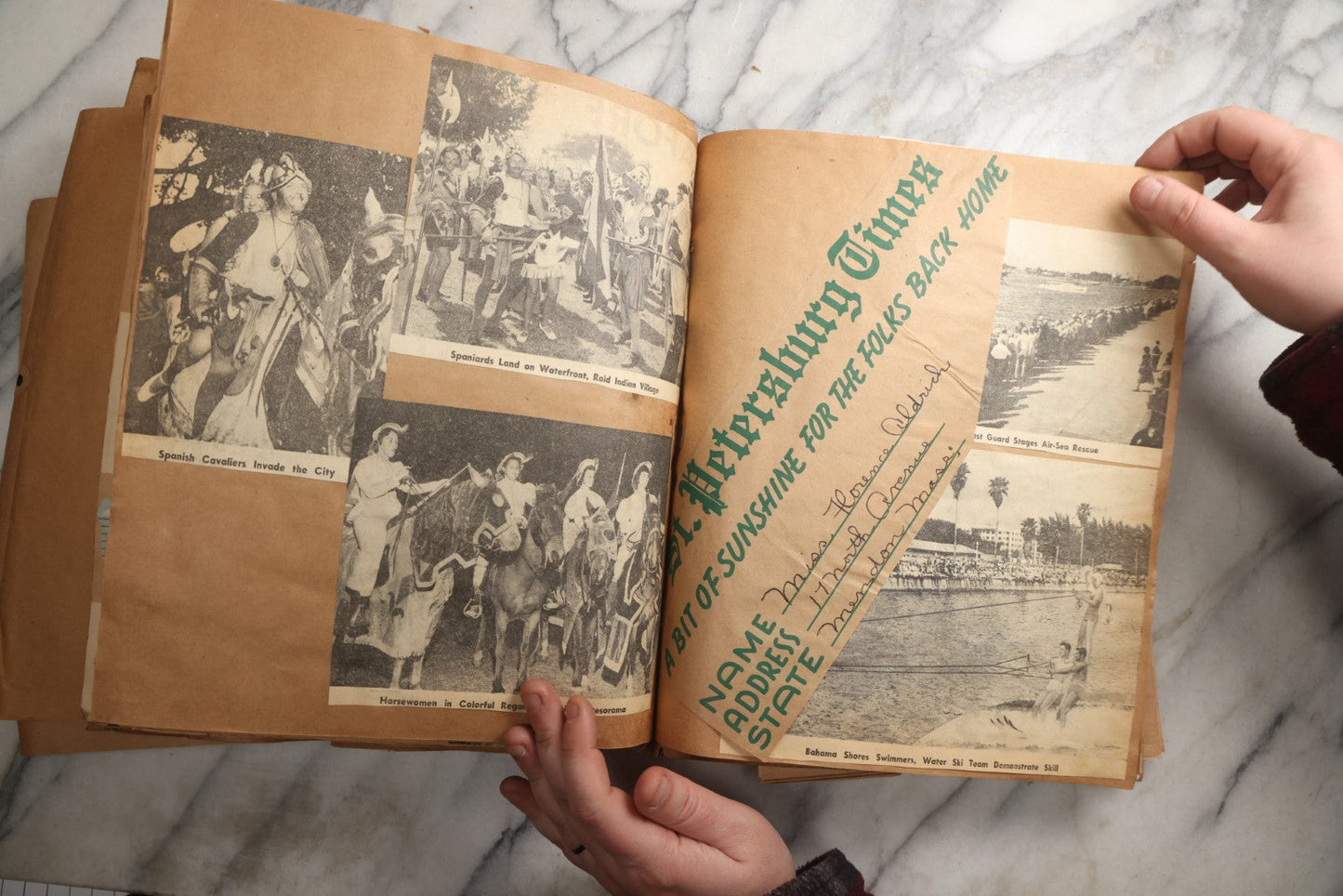 Lot 090 - Antique Brown Craft Paper Scrapbook Album With Boston, Providence, England, St. Petersburg, Bar Harbor, Mt. Vernon, Architecture, Obituaries, Politicians, And War Ephemera, Circa 1944