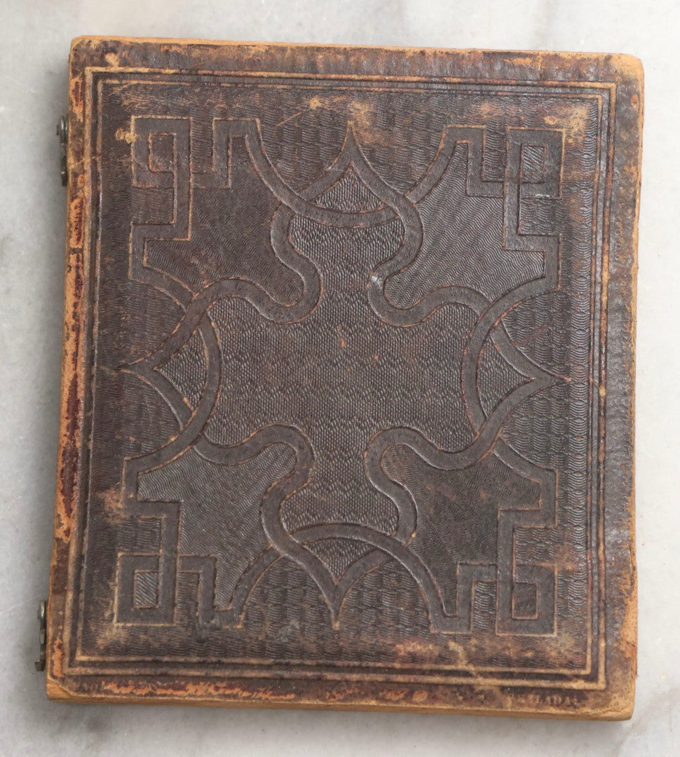 Lot 099 - Antique 1/6th Plate Daguerreotype Photograph Of Worried-Looking Middle-Aged Woman In White Bonnet With Long Ties, Hands Folded In Lap, In Half Leatherette Union Case