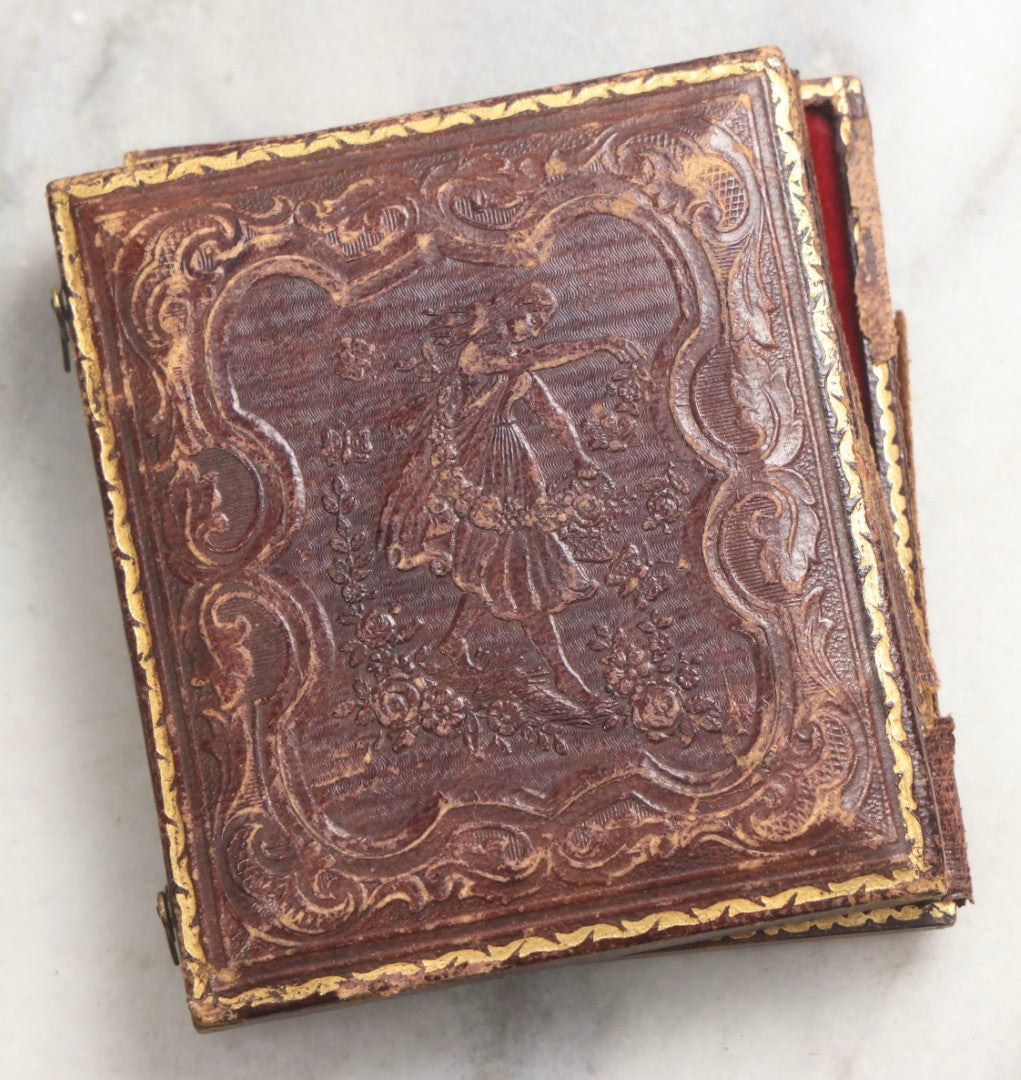 Lot 100 - Antique 1/6th Plate Ambrotype Photograph Of Naked Baby, Identified As Laura, Aged 1 Year, September 5th, 1861, In Full Split Leatherette Case With Red Pillow, Trumansburg, New York