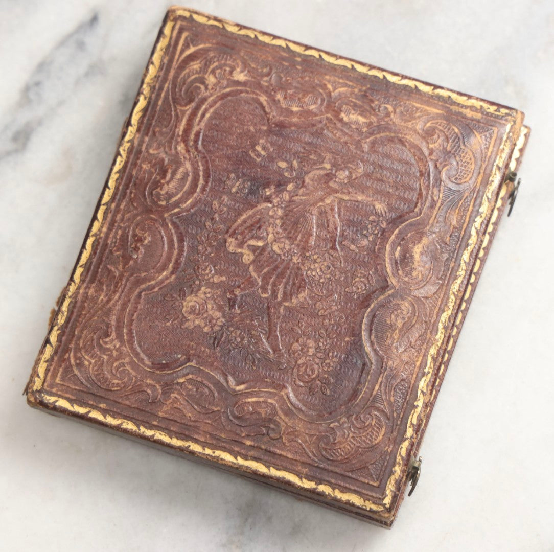 Lot 100 - Antique 1/6th Plate Ambrotype Photograph Of Naked Baby, Identified As Laura, Aged 1 Year, September 5th, 1861, In Full Split Leatherette Case With Red Pillow, Trumansburg, New York