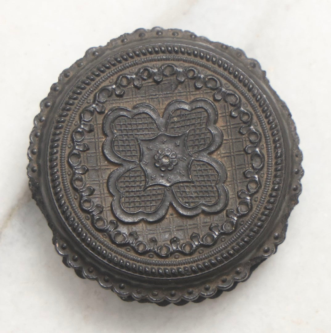 Lot 103 - Pair Of Antique Photographs Including Tintype Of Baby In Thermoplastic Screw-Top “Oreo” Case And Trimmed Carte De Visite C.D.V.. Of Boy In Brass Brooch Frame, Brooch Missing Pin On Back