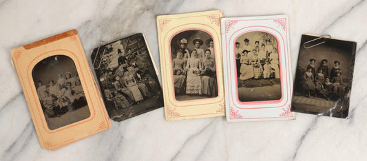 Lot 118 - Grouping Of Five Antique Group Tintype Photographs With Extensive Identifications, Including Tintype Picnic At Nantasket, Identified Teenagers, Outdoor Scene Of Six Women, And Two Paper-Framed Photographs Of Elegantly Dressed Women