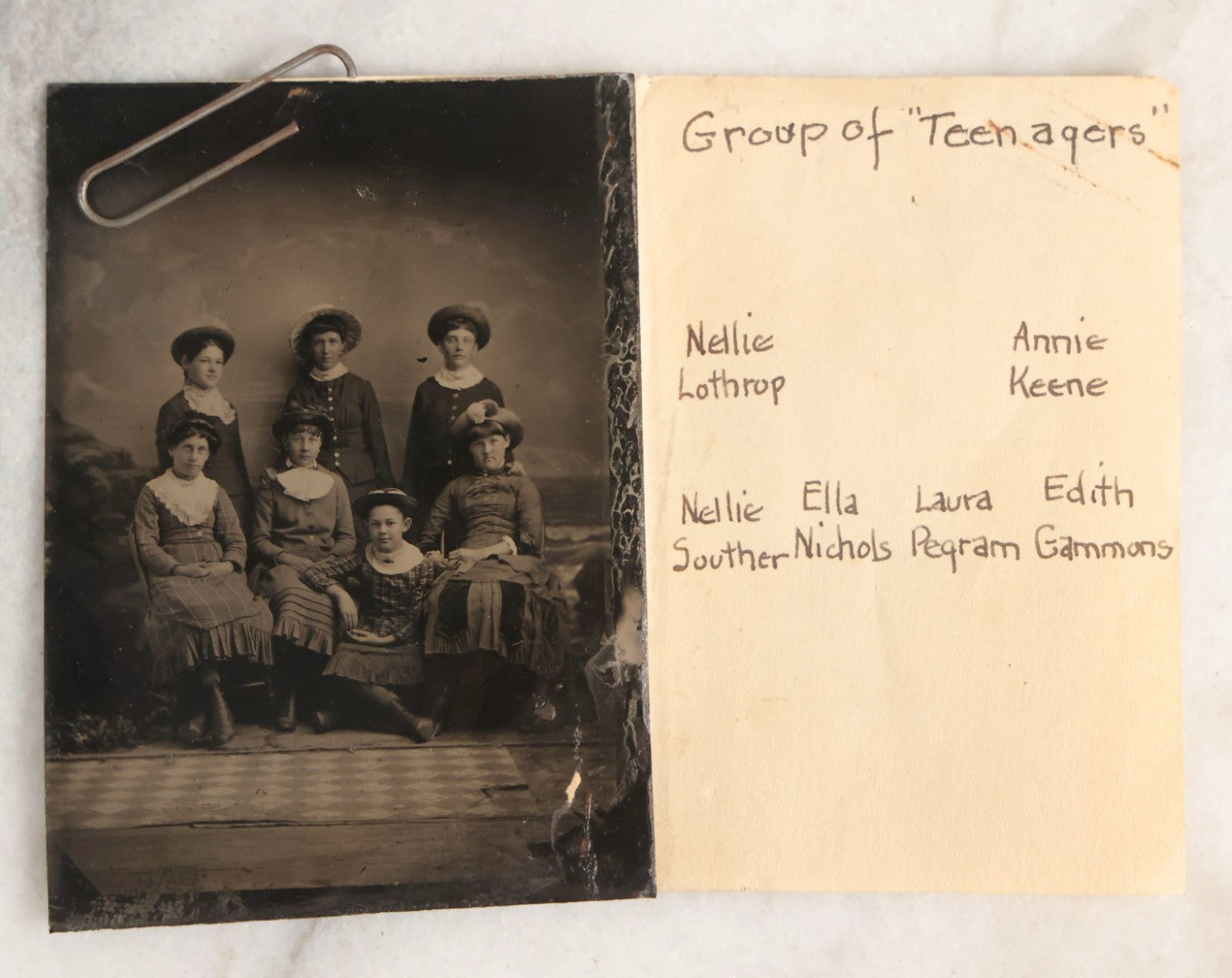 Lot 118 - Grouping Of Five Antique Group Tintype Photographs With Extensive Identifications, Including Tintype Picnic At Nantasket, Identified Teenagers, Outdoor Scene Of Six Women, And Two Paper-Framed Photographs Of Elegantly Dressed Women