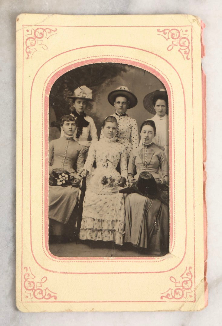 Lot 118 - Grouping Of Five Antique Group Tintype Photographs With Extensive Identifications, Including Tintype Picnic At Nantasket, Identified Teenagers, Outdoor Scene Of Six Women, And Two Paper-Framed Photographs Of Elegantly Dressed Women