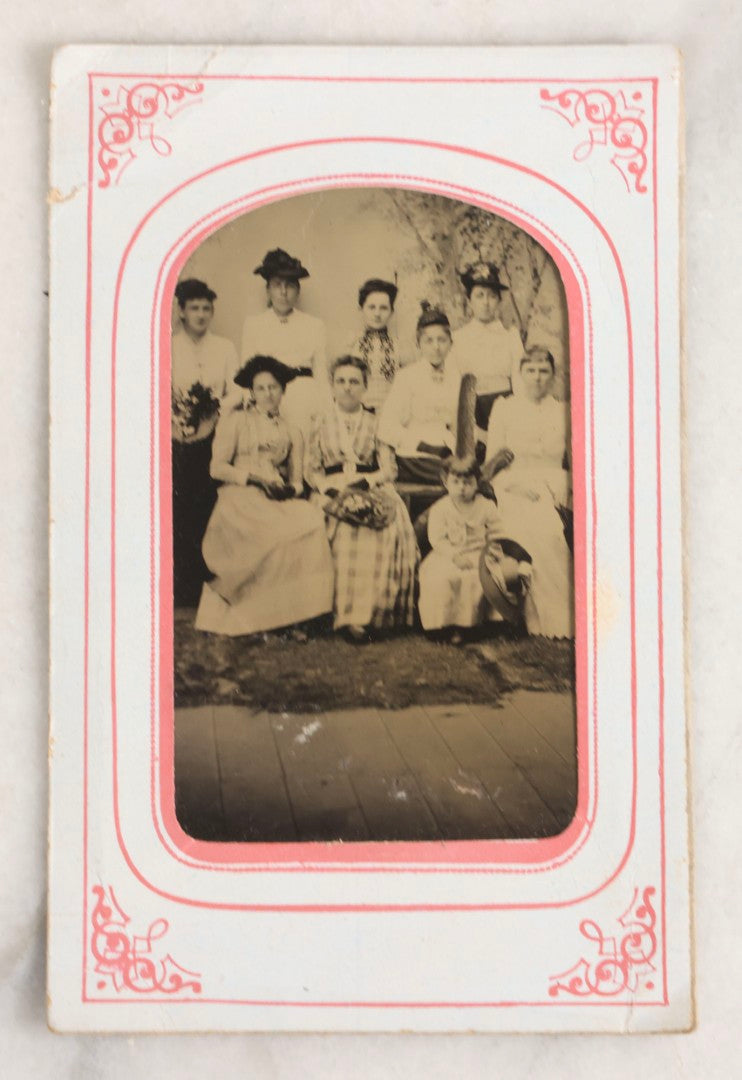 Lot 118 - Grouping Of Five Antique Group Tintype Photographs With Extensive Identifications, Including Tintype Picnic At Nantasket, Identified Teenagers, Outdoor Scene Of Six Women, And Two Paper-Framed Photographs Of Elegantly Dressed Women