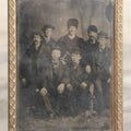 Lot 122 - Antique Tintype Group Portrait Photograph Of Eight Men In Period Hats And Suits In Vintage Brass Frame With Easel Back, 3-3/8" x 4-3/8"