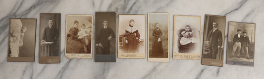 Lot 126 - Grouping Of Nine Antique German Carte De Visite C.D.V.. Photographs Including Girl With Doll, Naked Baby, Young Men In Bowler Hats, And Unusual Narrow C.D.V.. Formats