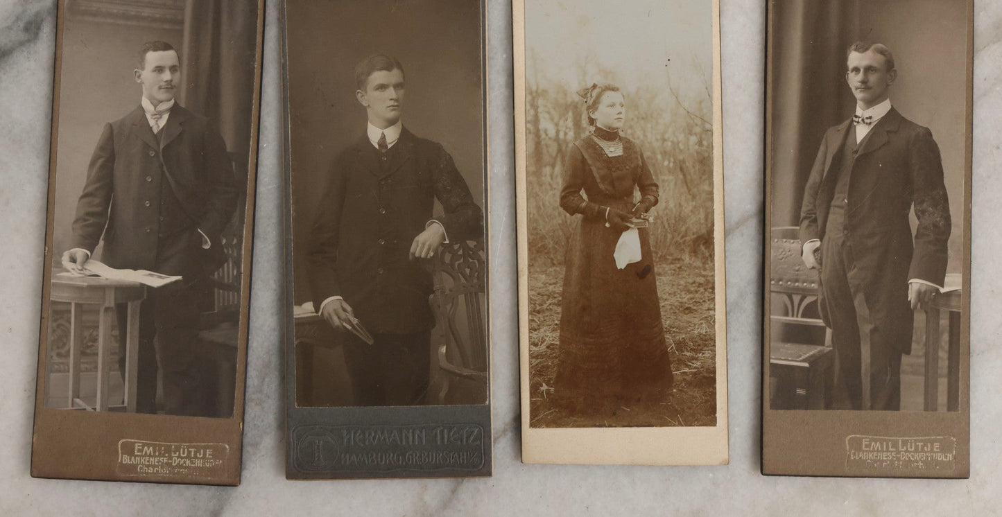 Lot 126 - Grouping Of Nine Antique German Carte De Visite C.D.V.. Photographs Including Girl With Doll, Naked Baby, Young Men In Bowler Hats, And Unusual Narrow C.D.V.. Formats