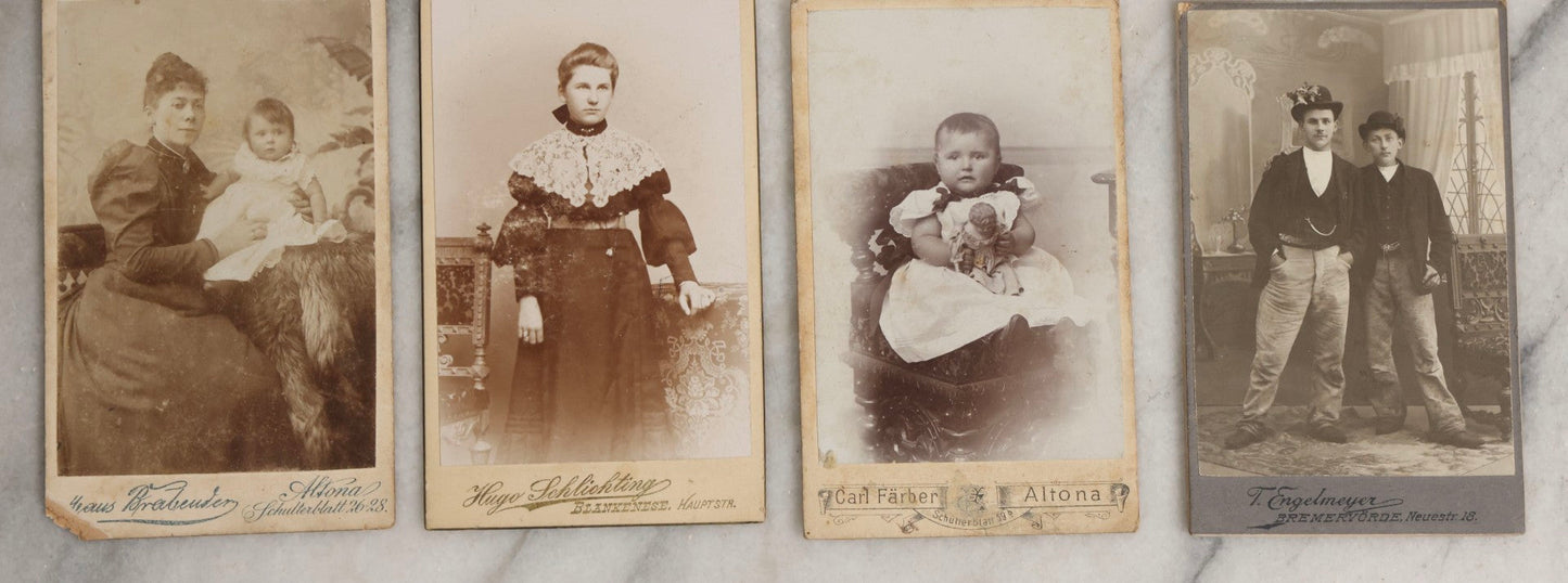 Lot 126 - Grouping Of Nine Antique German Carte De Visite C.D.V.. Photographs Including Girl With Doll, Naked Baby, Young Men In Bowler Hats, And Unusual Narrow C.D.V.. Formats