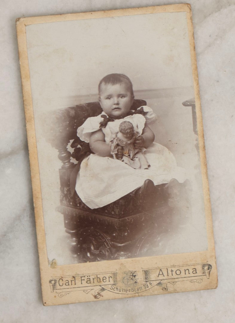 Lot 126 - Grouping Of Nine Antique German Carte De Visite C.D.V.. Photographs Including Girl With Doll, Naked Baby, Young Men In Bowler Hats, And Unusual Narrow C.D.V.. Formats