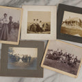 Lot 128 - Grouping Of Five Antique Outdoor Boarded Photographs, Victorian Era, Including Woman Fishing July 1896; Three Women Seated On Rocky Shore; Large Group With Dog June 1896; Ladies Posed On Porch Of “Chase Cabin”; And Group With Dog
